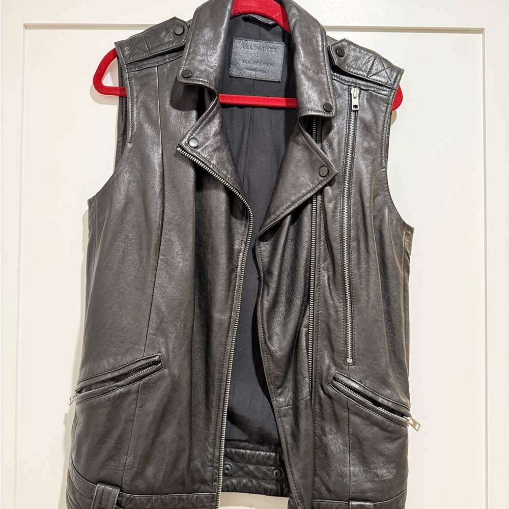 All saints Black Leather Sleeveless Vest